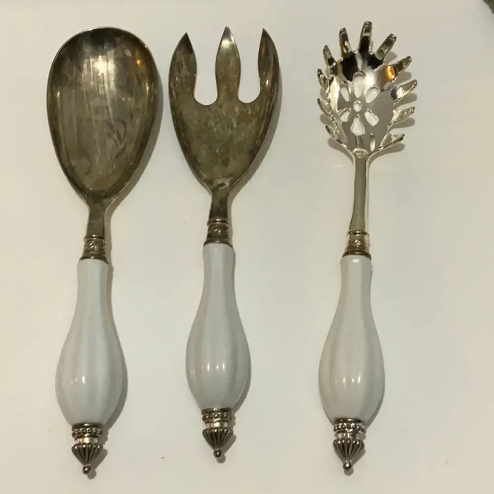 Godinger Art Co. Silver Plated 3 Pc. Hostess Serving Set w/ Porcelain Handle G2
